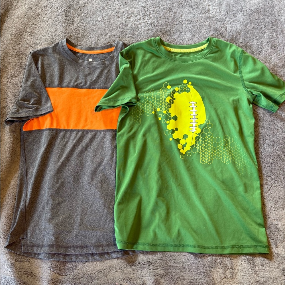 Set of 2 - all in motion Boys Large Green Football Graphic & Gray with Orange